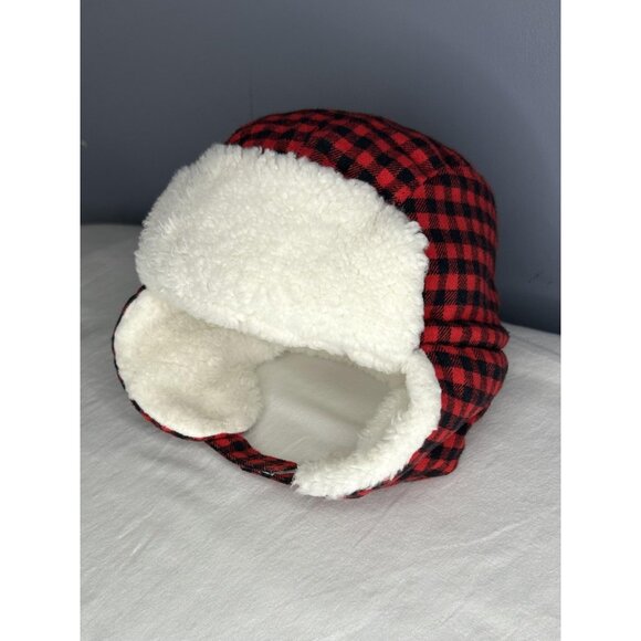 Carters Baby Trapper Hat Strap Back Sherpa Buffalo Plaid Cozy Winter Kids 12-24m - Picture 1 of 14